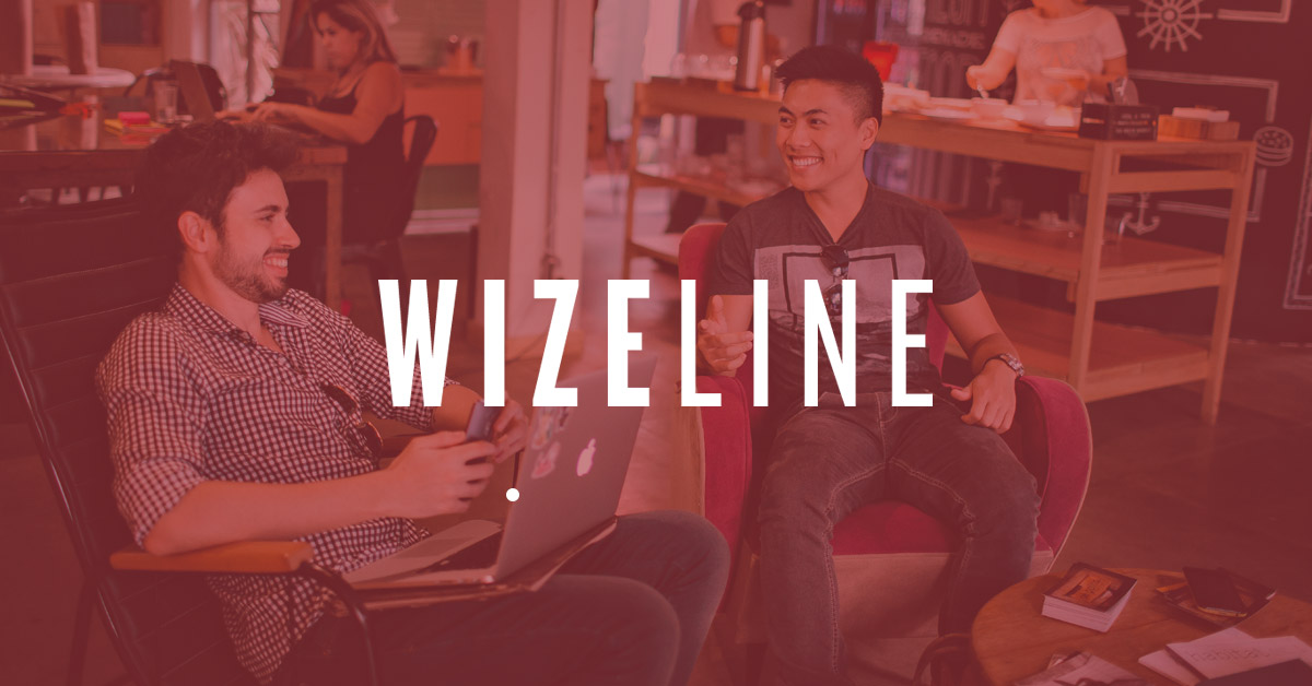 Wizeline logo on a background of Wizeline offices in Guadalajara Mexico