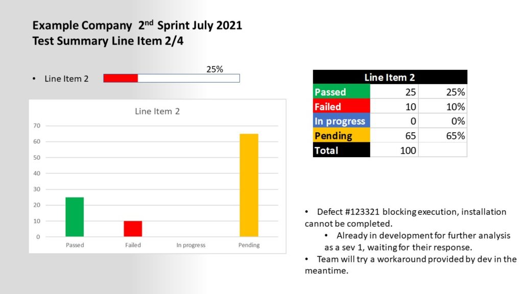 example of a test summary line on a software test report overview 2/2